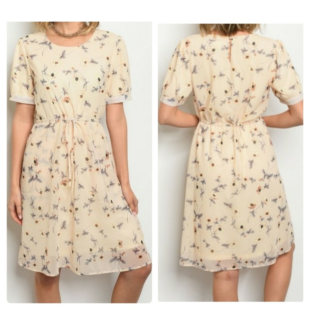 [Last 1!] CLOSET CLOSING Beige Floral Print Dress